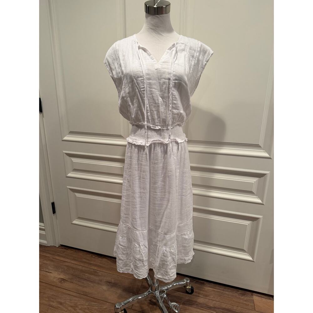 RAILS ASHLYN White MIDI Dress Linen Lace Detail Smocked elastic Waist Sz M A599 - Picture 6 of 6